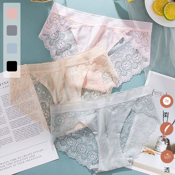 

women's panties lace transparent female seamless comfortable underwear plus size briefs for women intimates fashion, Black;pink