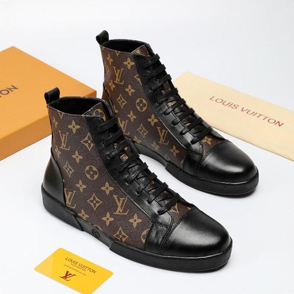 

new luxury mens shoes boots trainers sneakers sports casual leather footwear platform casual chaussures pour hommes tattoo sneaker boot mens, Black
