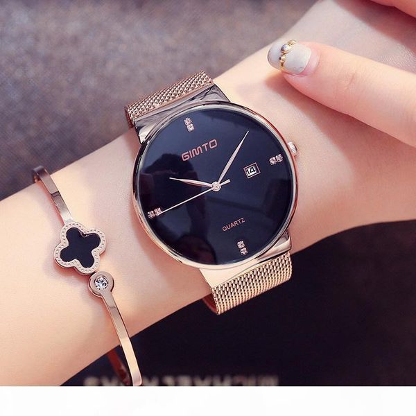 

gimto мода женских часы розового золото женщины часы элегантные минимализм rhinestone вскользь черные женские водонепроницаемые часы, Slivery;brown