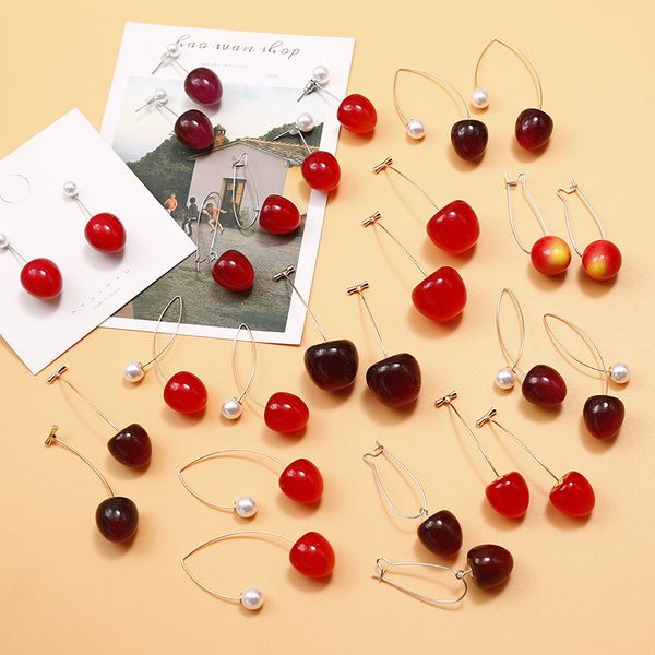 

gradient cherry earrings for women collection simulation cherries earrings fruit pearl korean fashion jewelry, Silver