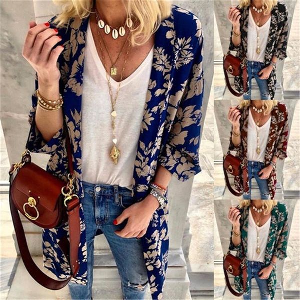 

floral casual womens outerwear women designer spring and autumn coats lapel neck clothing fashion long sleeve, Black