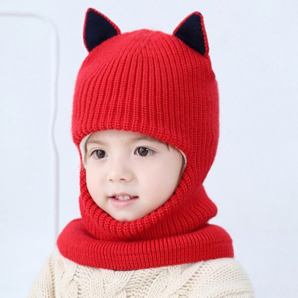 

dpmeb scarf one-piece knitted winter plush thickened windproof cold cap baby cap knitted baby hat wool hat 2-5 years old face protection chi, Blue;gray