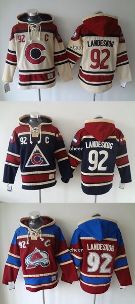 

2015 wholesale men's colorado avalanche #92 landeskog red/blue/beige hooded jerseys hockey hoodies jerseys sweatshirts, shi, Black;red