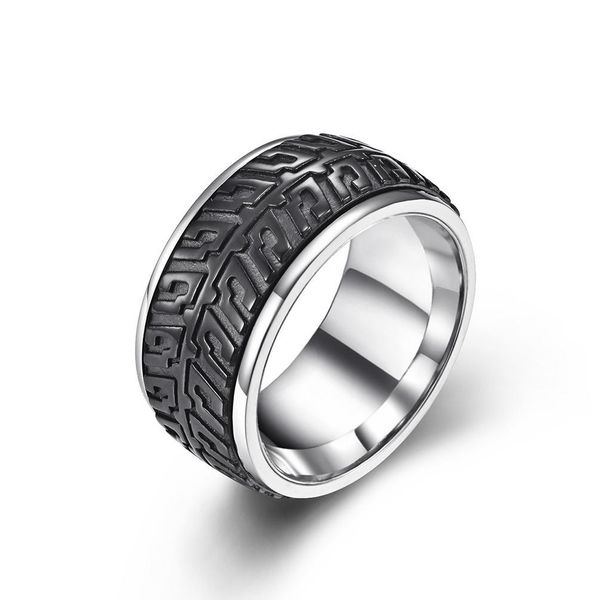 

europe and the united states selling rotatable tire pattern titanium steel men's ring hip hop style creative jewelry wholesale, Silver