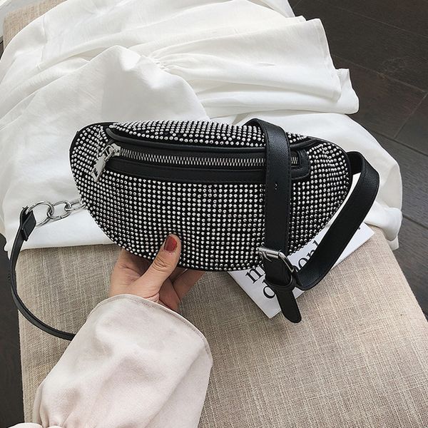 

ccrxrq women's waist bags diamonds ladies fanny pack fashion chest bag banana rhinestone crossbody shoulder bags belt bag
