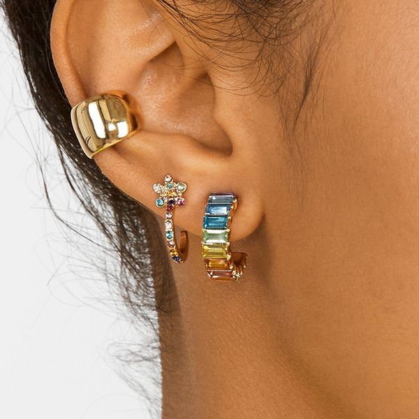 

new jewelry ladies cc earrings rainbow color glass diamond earrings female simple c-shaped earrings birthday gifts for girls eh038, Golden