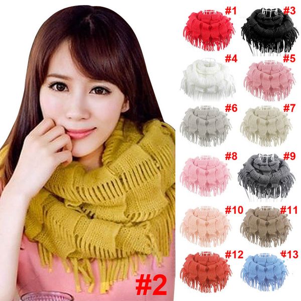 

newly new fashion womens winter warm knitted layered fringe tassel neck circle shawl snood scarf cowl dod886, Blue;gray