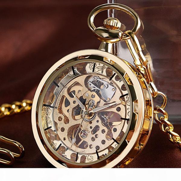 

antique mechanical designerket watch luxury retro stylish golden pendant transparent skeleton steampunk men women watches gifts, Slivery;golden