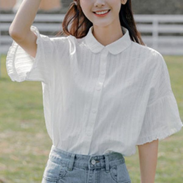 

retro half sleeve blouses for women fashion half butterfly sleeve solid turn-down collar ladies shirts blusas cortas sexy, White
