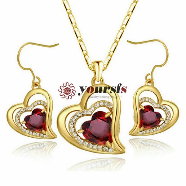 

yoursfs personality new arrival jewelry set triple haert shape 18 k yellow gold plated used crystal dangle bridal party jewelry sets s328y2, Black