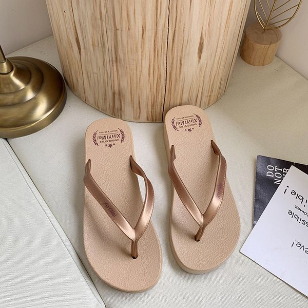 

slippers women wear outside slope heel casual beach sandals female waterproof anti-skid flip-flops factory freight beach shoes, Black
