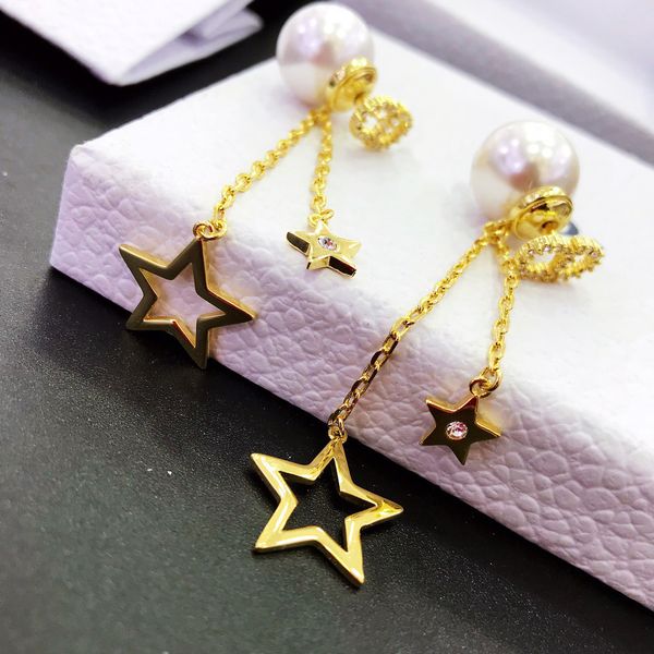 

d family di family 2019cd letter rhinestone pearl star tassel earrings female temperament female earring back, White