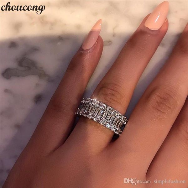 

vecalon eternity promise ring 925 sterling silver full diamonds cz engagement wedding band rings for women party jewelry, Slivery;golden
