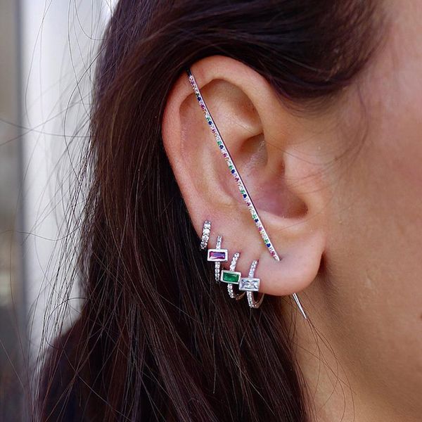 

birthstone cz small huggie hoop earring 5 colors simple minimal mini hoops trendy women jewelry, Golden;silver