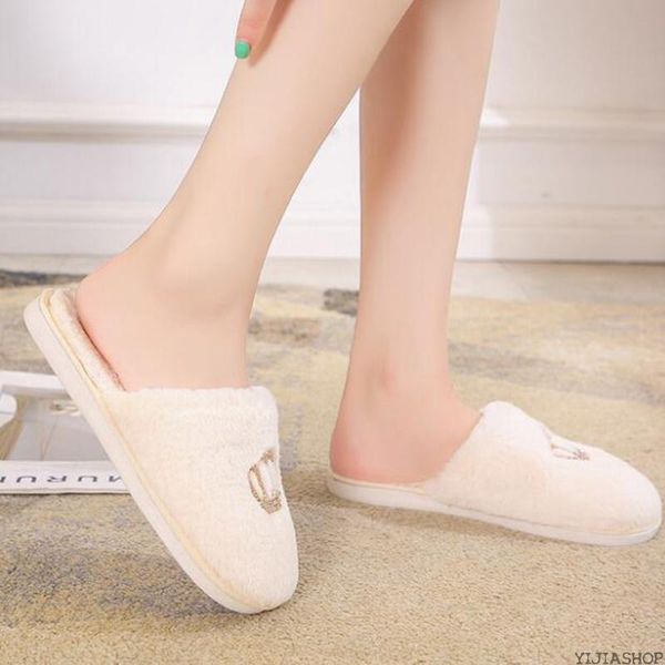 

new crown slippers ladies indoor house plush soft cute cotton slippers shoes non-slip floor household ladies b, Black