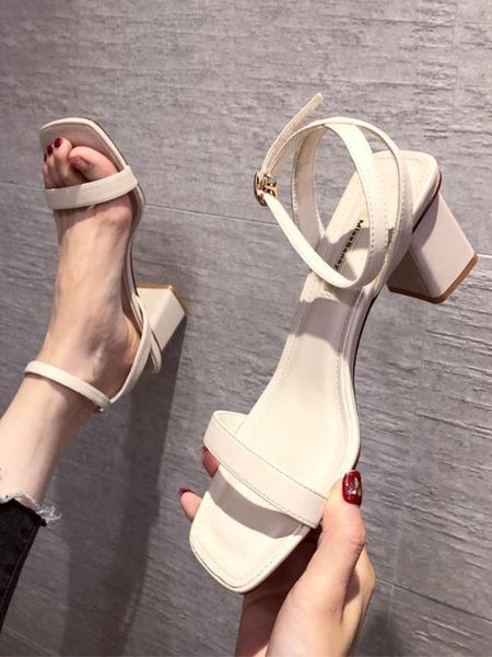 

2020 summer luxury sandals espadrilles platform all-match block heels clear shoes suit female beige buckle strap ladies fashion, Black