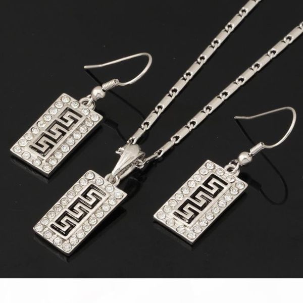 

vintage geometry cube pendant earrings choker neckace 18k gold plated austrian rhinestone fashion jewelry set for women ys742, Silver
