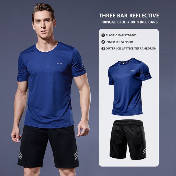 

quick dry 2pcs/set men's tracksuit gym fitness compression sports suit clothes running jogging sportswear exercise workout tight, Black;blue