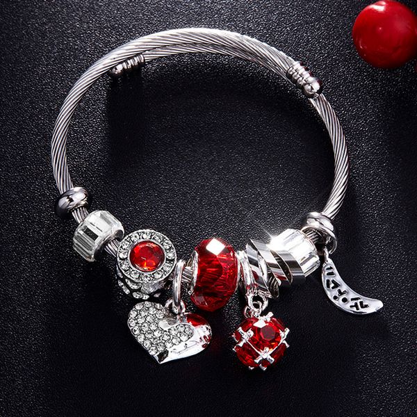 

ravimour love heart diy bracelet crystal bead charms bracelets & bangles fashion indian jewelry steel chain wristband brand gift