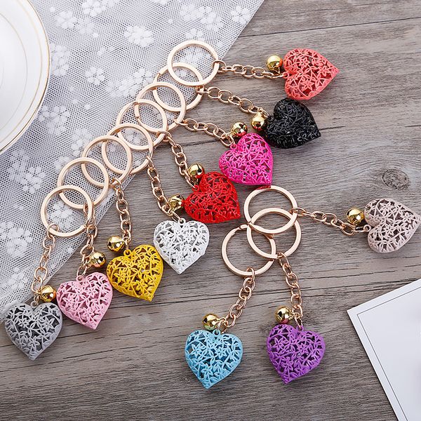 

20pcs/lot wholesale hollow heart keychains fashion charm cute purse bag pendant car keyring chain ornaments gift keychains t200804, Silver