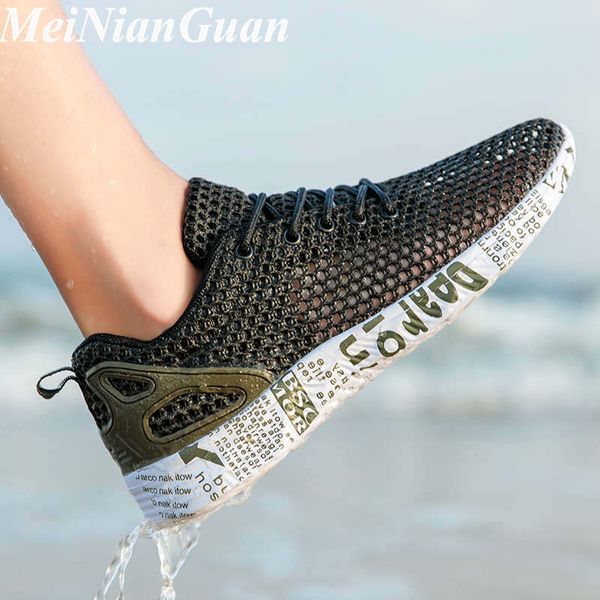 

light men's sneaker black gray green running shoes man big size lace up sports shoes men hollow beach water sneakers 2020 a5