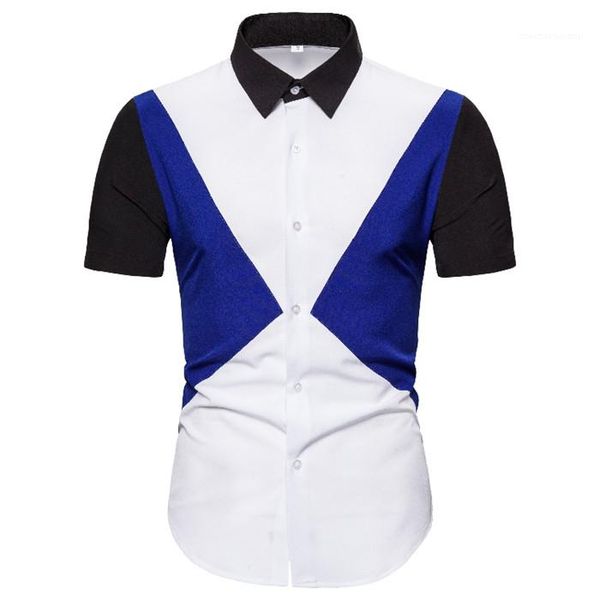 

men contrast color lapel neck tees man short sleeve fashion casual mens patckwork designer polos summer, White;black