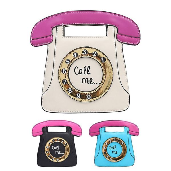 

telephone shaped women retro cross body bag pu leather clutch purse chain bag