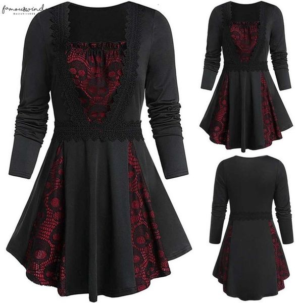 

plus size fashion lace skull blouse casual winter ladies bottom female women long sleeve shirt blusas pullover, White