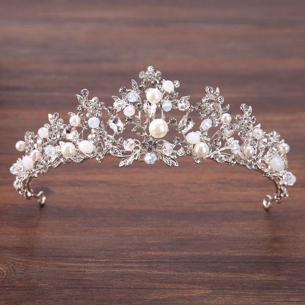 

forseven rhinestone pearl queen tiaras and crowns headpiece bridal diadem headband wedding hair jewelry head pieces accessories, Golden;silver