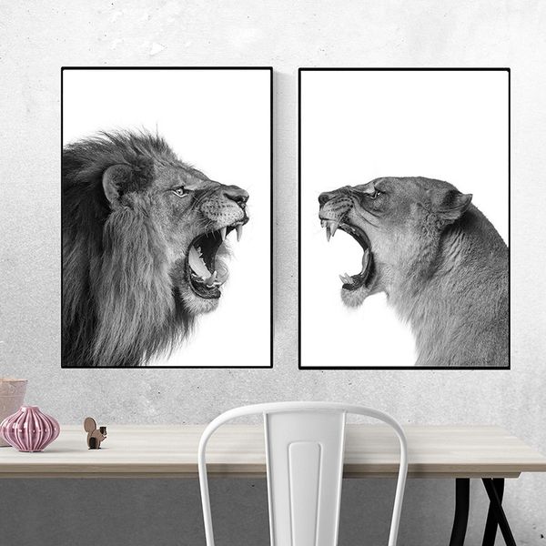 

nordic sheet two male and female lions black and white animal wall decoration painting spray painting oilpaintingcanvaspainting