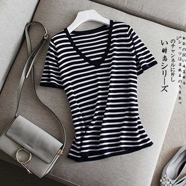 

stripe woman clothes pullover women summer short sleeve black white, White;black