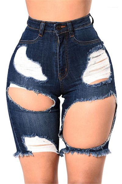 

hole elasticity knee length shorts slim skateboard womens denim shorts high waist denim shorts women individuality, White;black