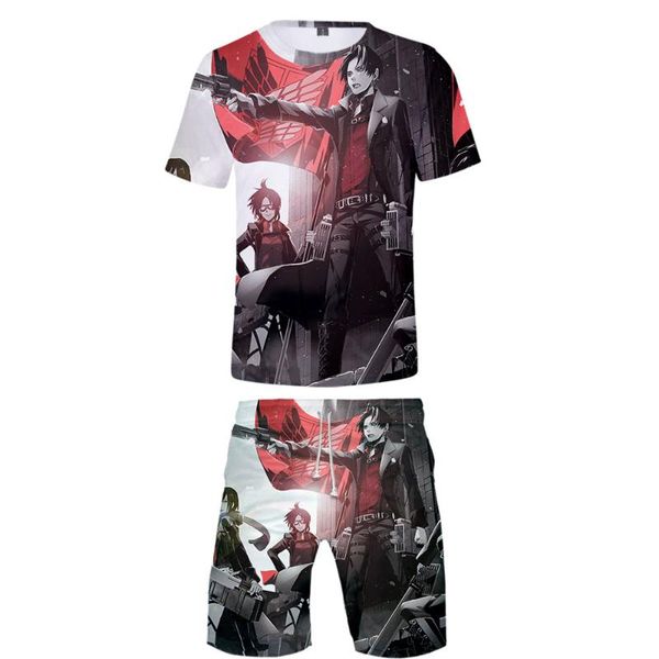 

attack on titan t-shirt 3d tracksuit women two piece set men's tshirt+shorts harajuku streetwear&pant clothes&pants, Gray