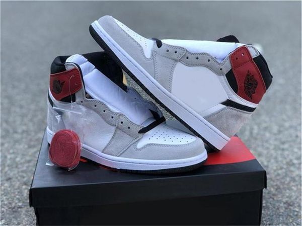 

fashion 1 og high light smoke grey basketball shoes white black varsity red 555088 -126 authentic sports shoes size 7 -13 0q0