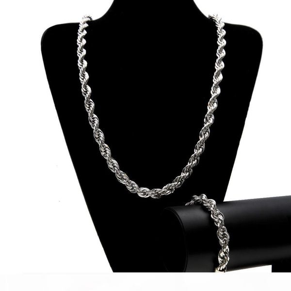 

2pcs set gold color men hiphop 76cm long twisted singapore chains necklaces with 22cm long link chain bracelet men jewelry gift, Silver
