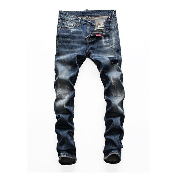 

2020 new style fashion mens straight slim fit biker jeans pants distressed skinny ripped destroyed new style good quality men jeans, Blue