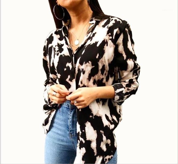 

womens tie dye leopard shirts 5xl woman spring lapel neck long sleeve blouse women fashion high street clothes, White