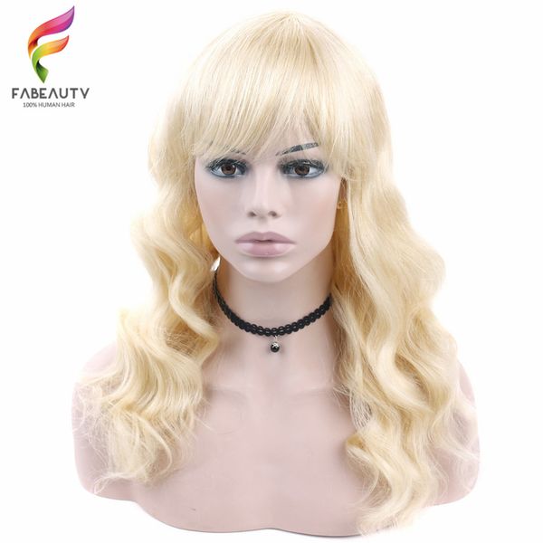 

613 blonde human hair wigs short bob wig body wave bangs pre plucked peruvian remy hair full machine made lace wig 150% density, Black