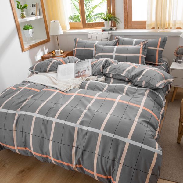 

europe bedding set duvet cover sheet pillowcase bed linens polyester 180x220cm double size simple grid gray lattice home textile
