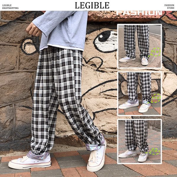 

men's pants legible solid color straight harem korean man loose ankle-length trousers streetwear male casual, Black
