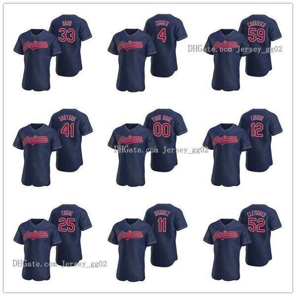 

cleveland indians men women youth 41 carlos santana 18 carson tucker navy authentic 2020 alternate baseball jersey, Black