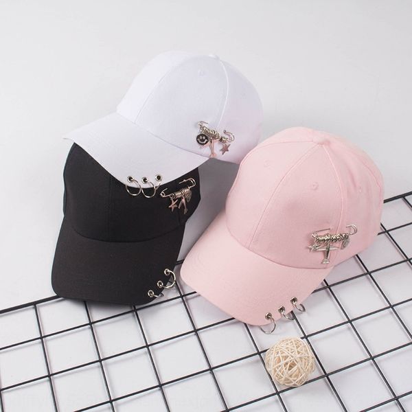 

hat with fe korean versatile fashion female student adolescent personality baseball ring baseball cap iron ring cap male fashion, Blue;gray