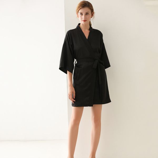 

women silk satin long wedding bride bridesmaid robe kimono robe feminino bath peignoir femme bathrobe sets, Black;red