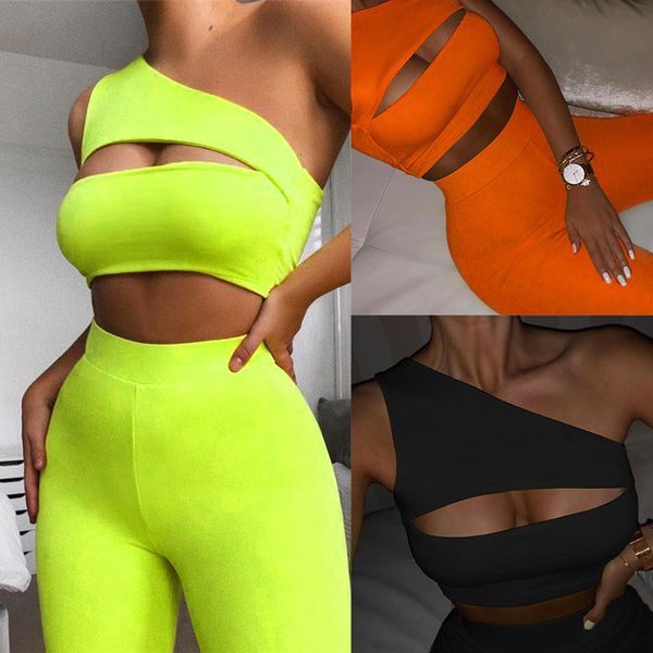 

women tracksuit shorts two piece suit one shoulder yoga sets hollow out crop high waist biker shorts ladies sportswear 050714, Gray