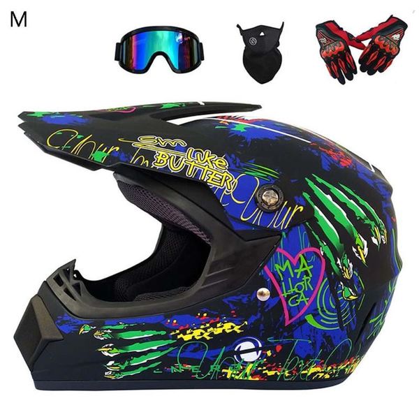 

4шт полный шлем набор с очки маска и перчатки отпечатки four seasons беговые защиты мотоциклов шоссейные