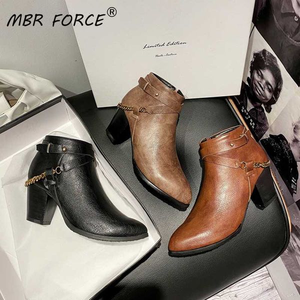 

mbr force fashion heels ankle boots women platform cool spring and autumn party shoes pointed toe talons hauts woman ladies, Black