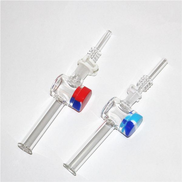 narghilè Glass Rig Stick Mini nettare con Pyrex spesso Punte filtro trasparente Tester Tubo di paglia Tubi d'acqua vasetti di cera siliconica