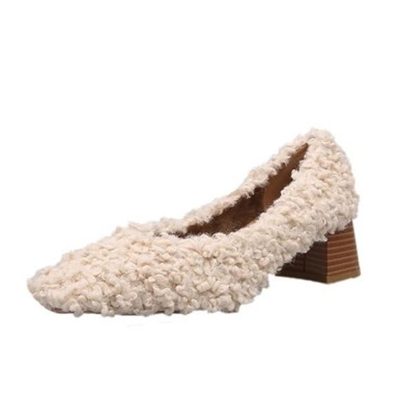 

2020 autumn and winter new women's shoes fashion wild thick with square head shallow mouth casual large size with heel shoes, Black
