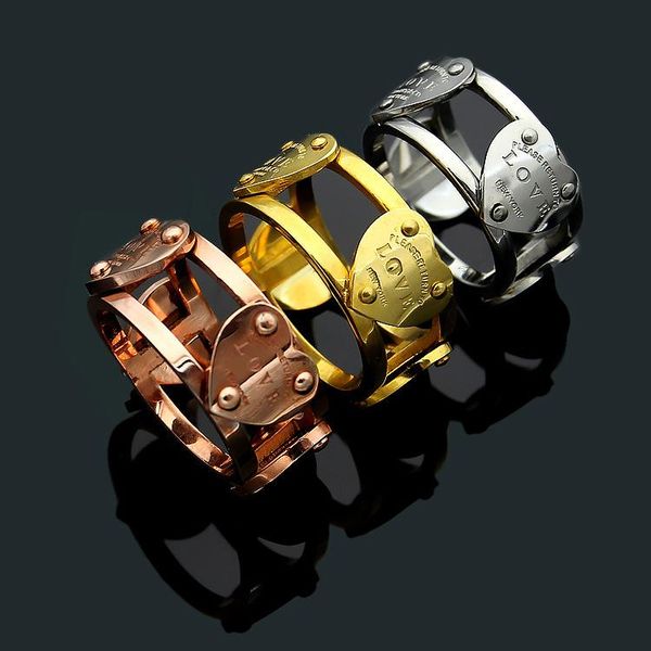 

2020 designer titanium steel jewelry t letter hollow out four hearts ring ladies selling heart-shaped ring, Silver