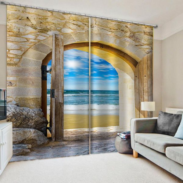 

luxury blackout 3d window curtains for living room bedroom sea view outside the door stereoscopic curtains